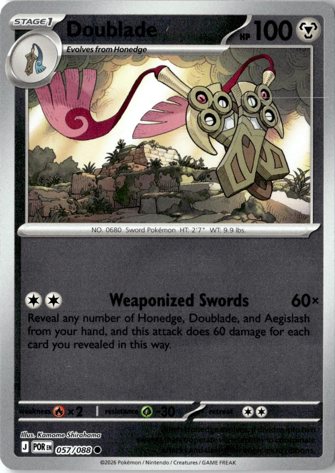 2026 POKEMON DOUBLADE 057/088 COMMON PERFECT ORDER REVERSE HOLO NEAR MINT