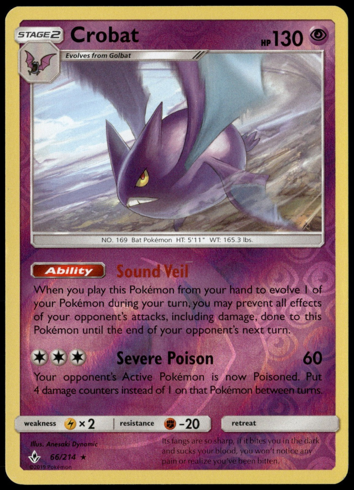 Crobat Reverse Holo Holo Rare SM - Unbroken Bonds 66/214 NM