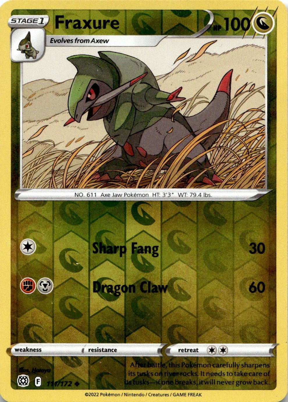 Fraxure 111/172 Uncommon Brilliant Stars Pokemon Reverse Holo Lightly Played
