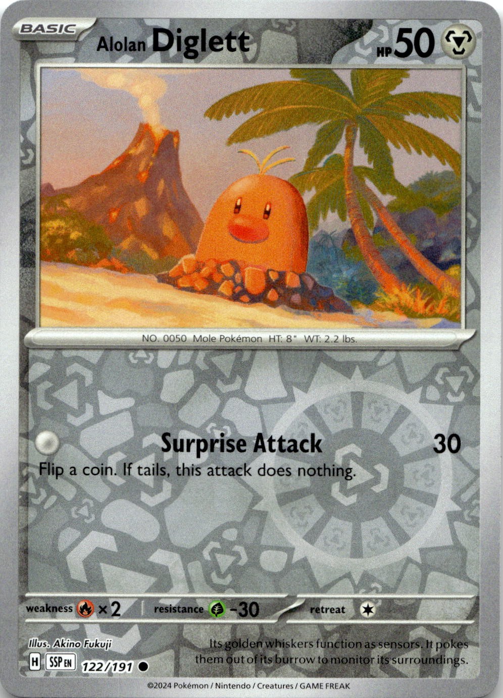 Alolan Diglett 122/191 Common Surging Sparks Pokemon Reverse Holo Near Mint