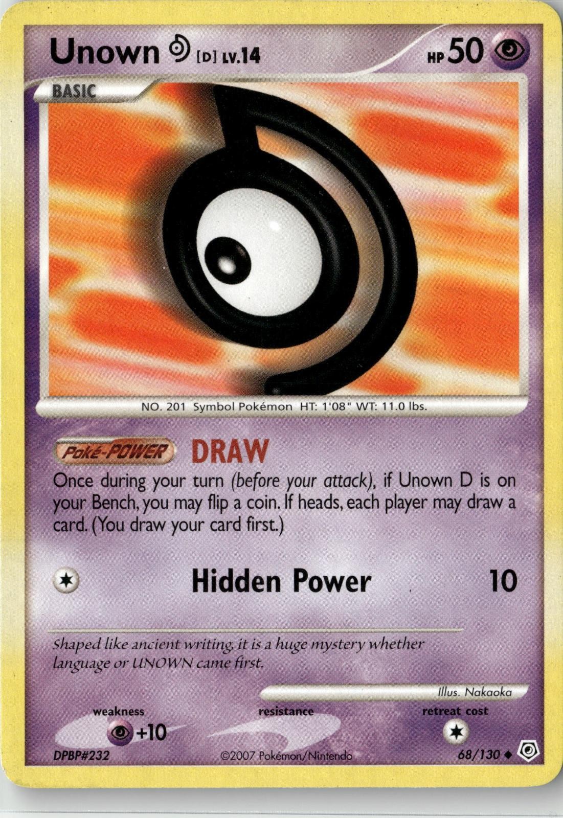 2007 POKEMON UNOWN [D] 68/130 UNCOMMON DIAMOND & PEARL NEAR MINT
