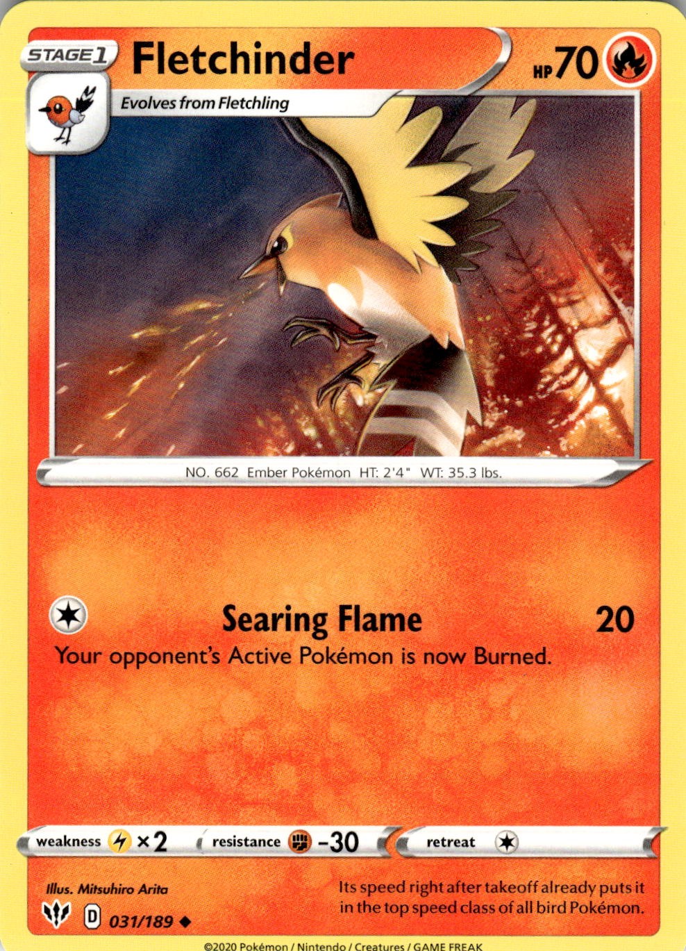 Fletchinder 031/189 Uncommon Darkness Ablaze Pokemon Near Mint