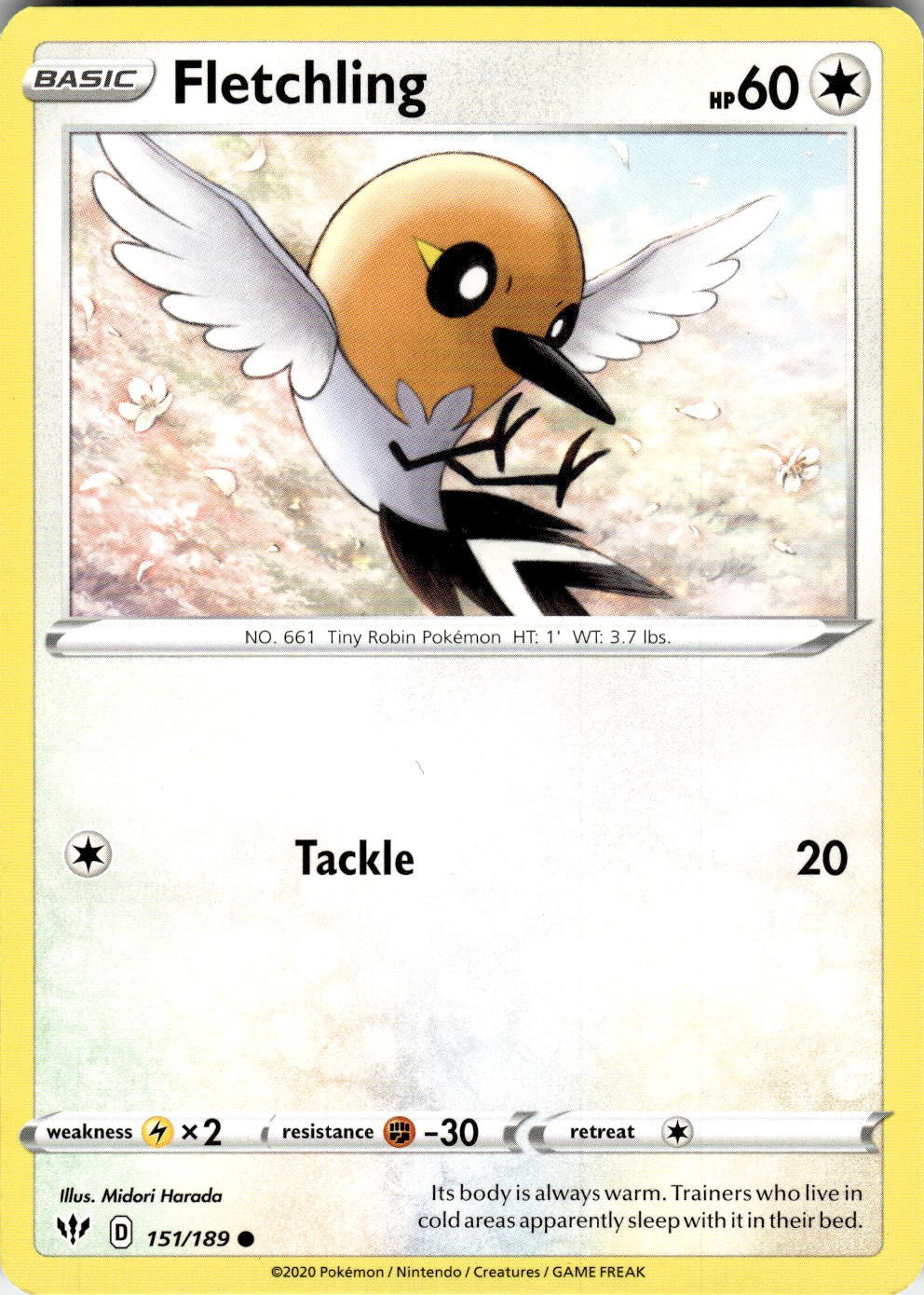 Fletchling 151/189 Common Darkness Ablaze Pokemon Near Mint