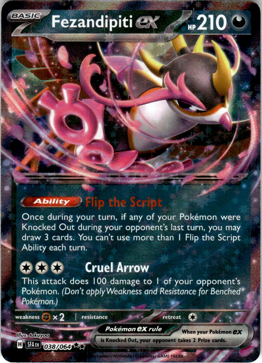 2024 POKEMON FEZANDIPITI EX 038/064 DOUBLE RARE SHROUDED FABLE HOLO NEAR MINT
