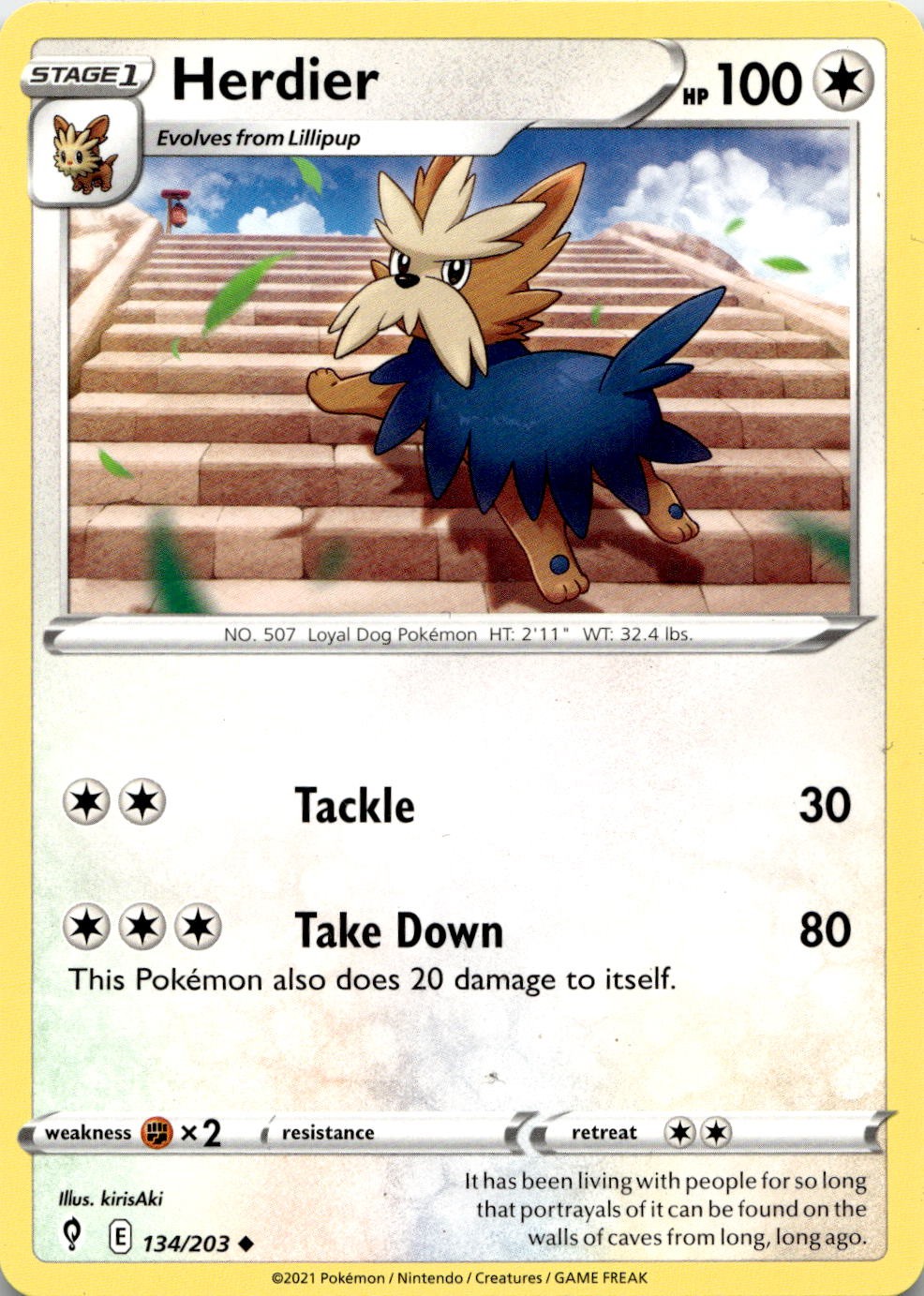 Herdier 134/203 Uncommon Evolving Skies Pokemon Lightly Played