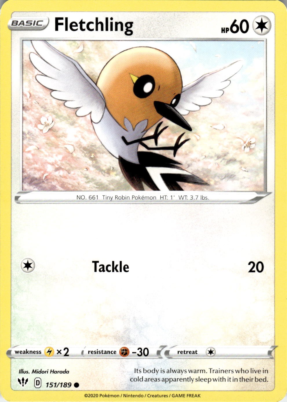 Fletchling 151/189 Common Darkness Ablaze Pokemon Near Mint