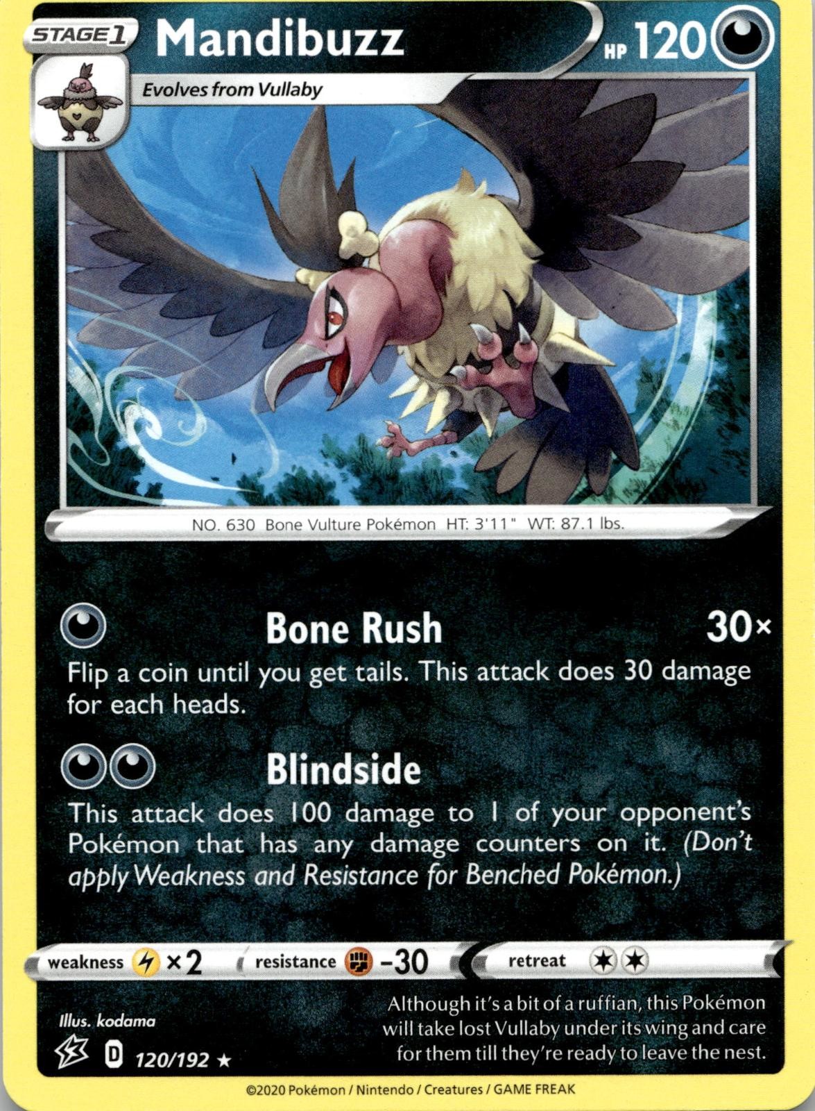 Mandibuzz 120/192 Rare Rebel Clash Pokemon Near Mint