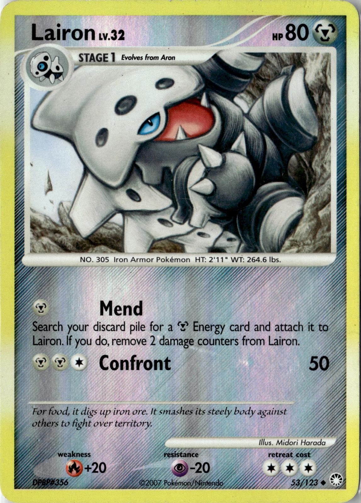 2007 POKEMON LAIRON 53/123 UNCOMMON MYSTERIOUS TREASURES NEAR MINT
