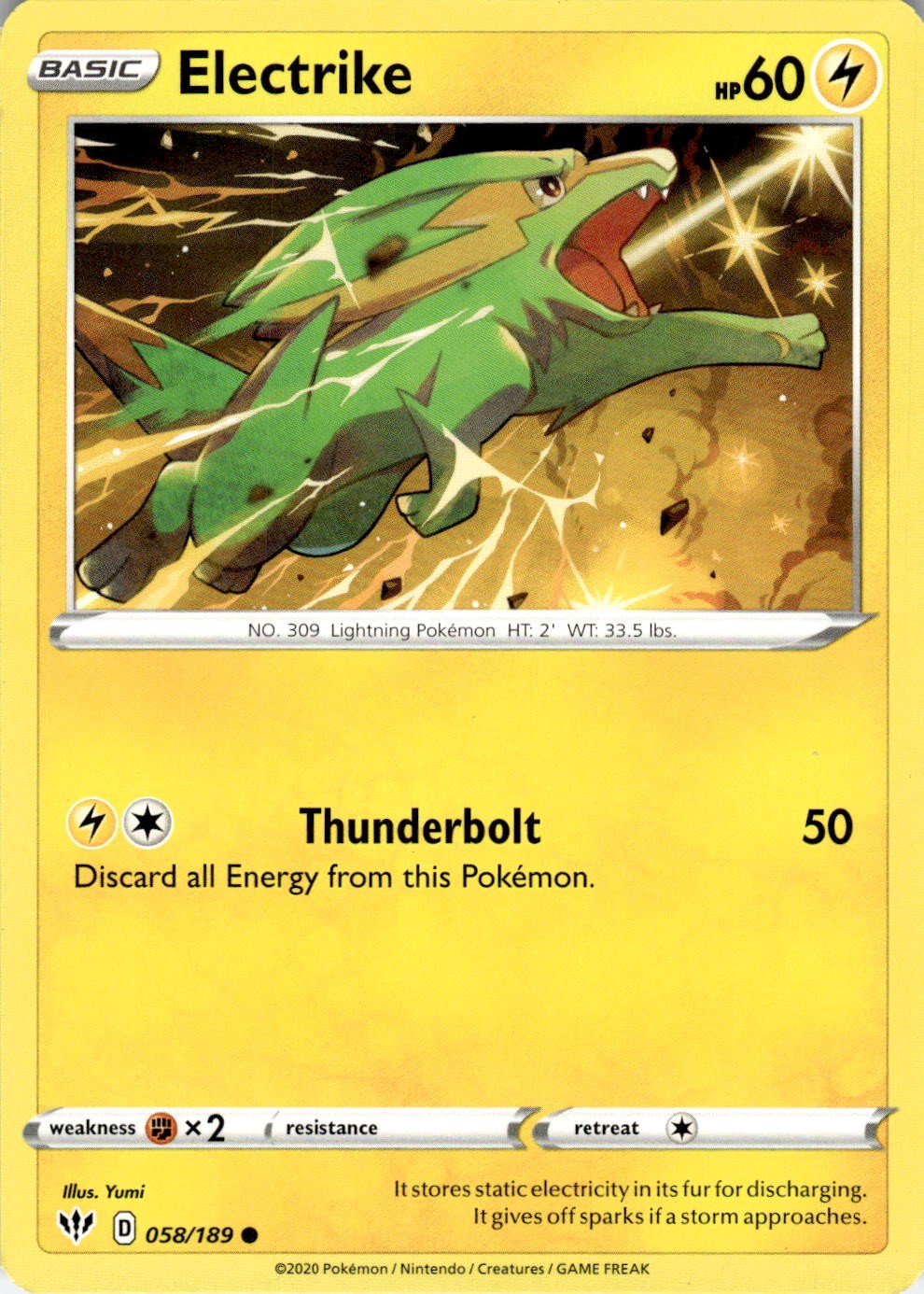 Electrike 058/189 Common Darkness Ablaze Pokemon Near Mint