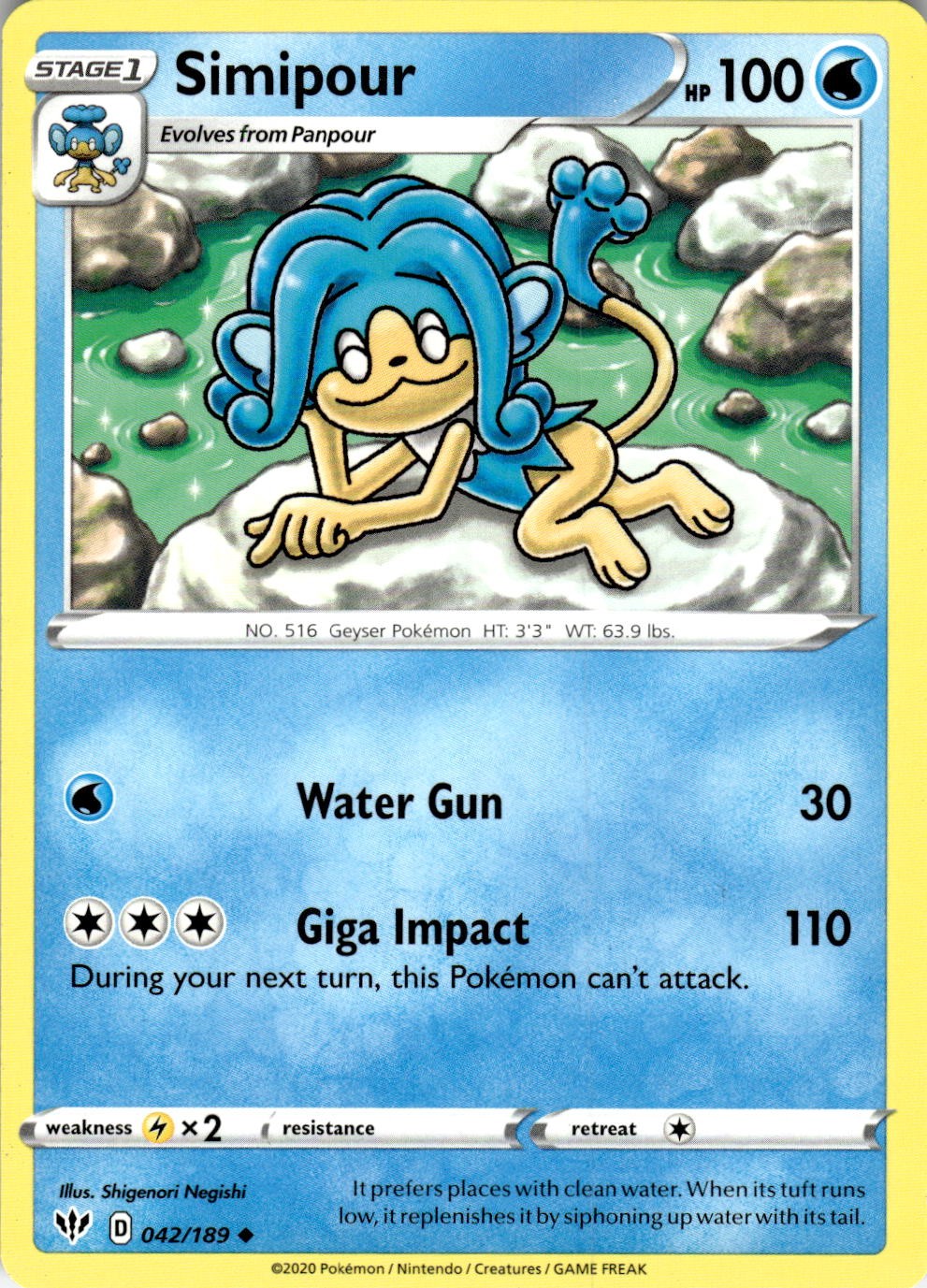 Simipour 042/189 Uncommon Darkness Ablaze Pokemon Near Mint