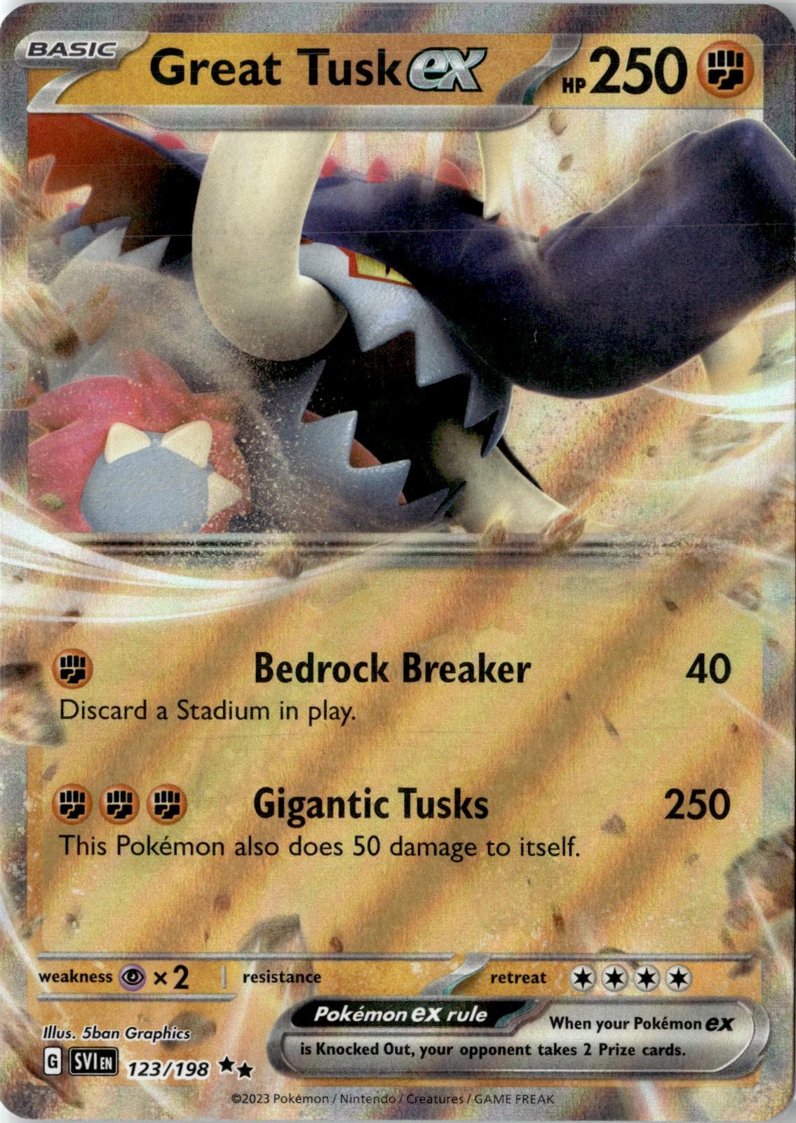2023 POKEMON GREAT TUSK EX 123/198 DOUBLE RARE SCARLET & VIOLET HOLO NEAR MINT