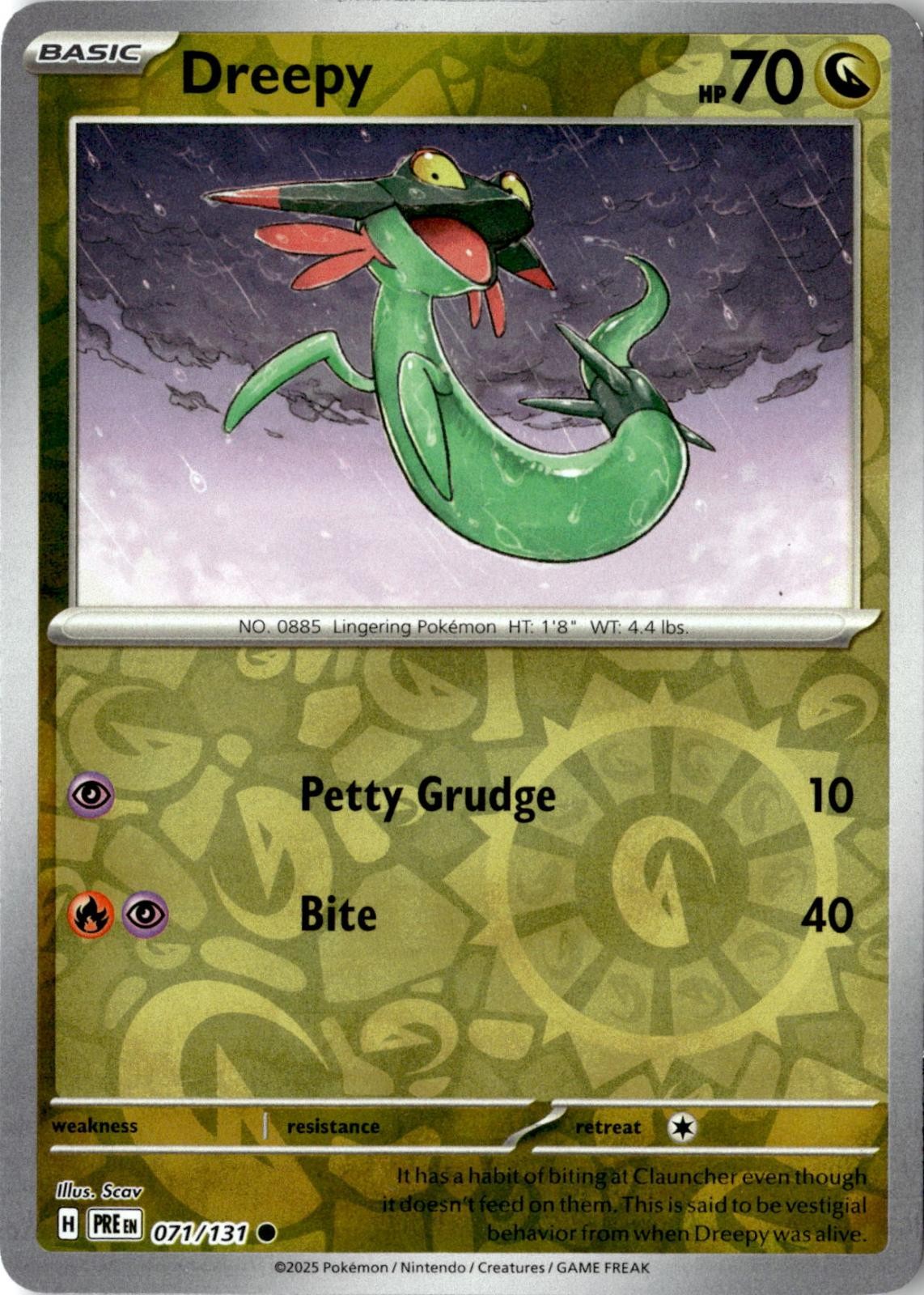 2025 POKEMON DREEPY 071/131 COMMON PRISMATIC EVOLUTIONS REVERSE HOLO NEAR MINT