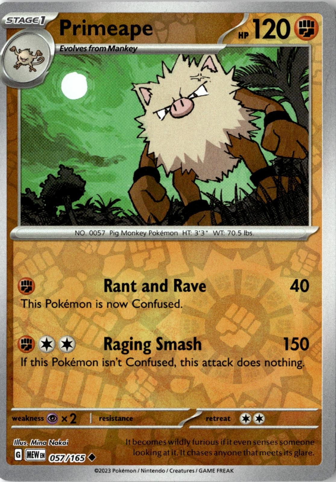 2023 POKEMON PRIMEAPE 057/165 UNCOMMON 151 NEAR MINT
