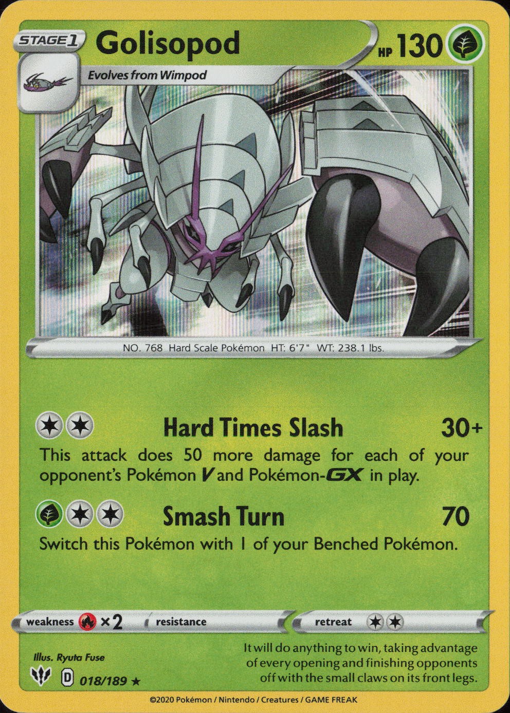 Golisopod Holo Rare SWSH03: Darkness Ablaze 018/189 NM