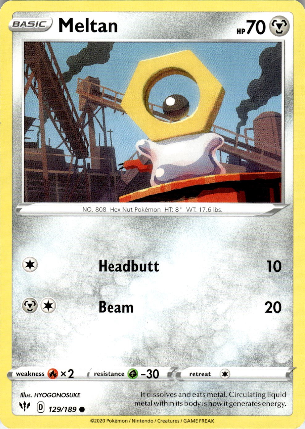 Meltan 129/189 Common Darkness Ablaze Pokemon Near Mint