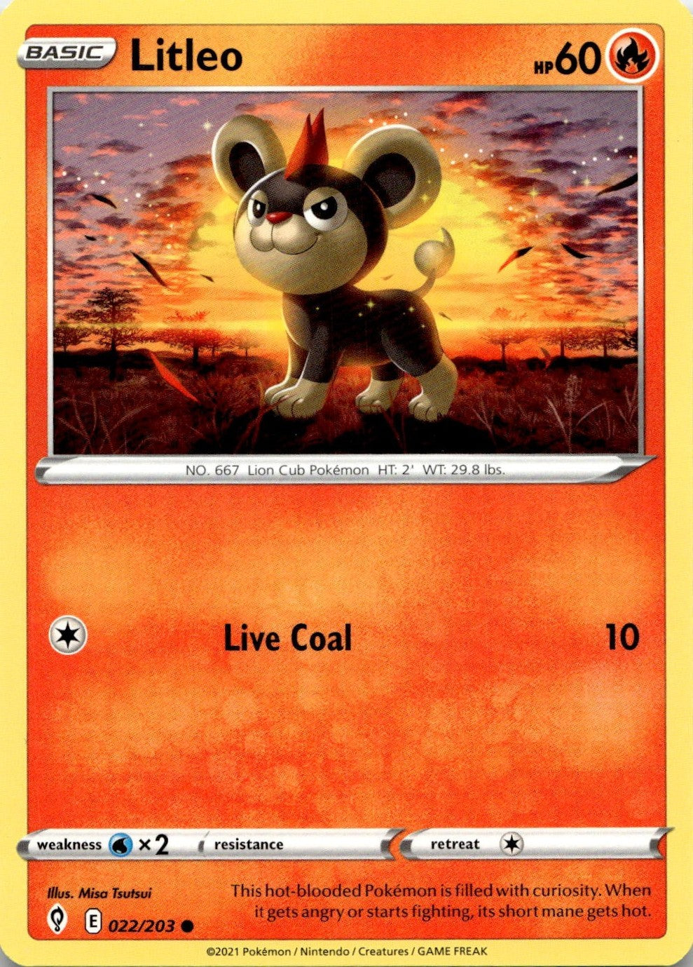Litleo 022/203 Common Evolving Skies Pokemon Lightly Played