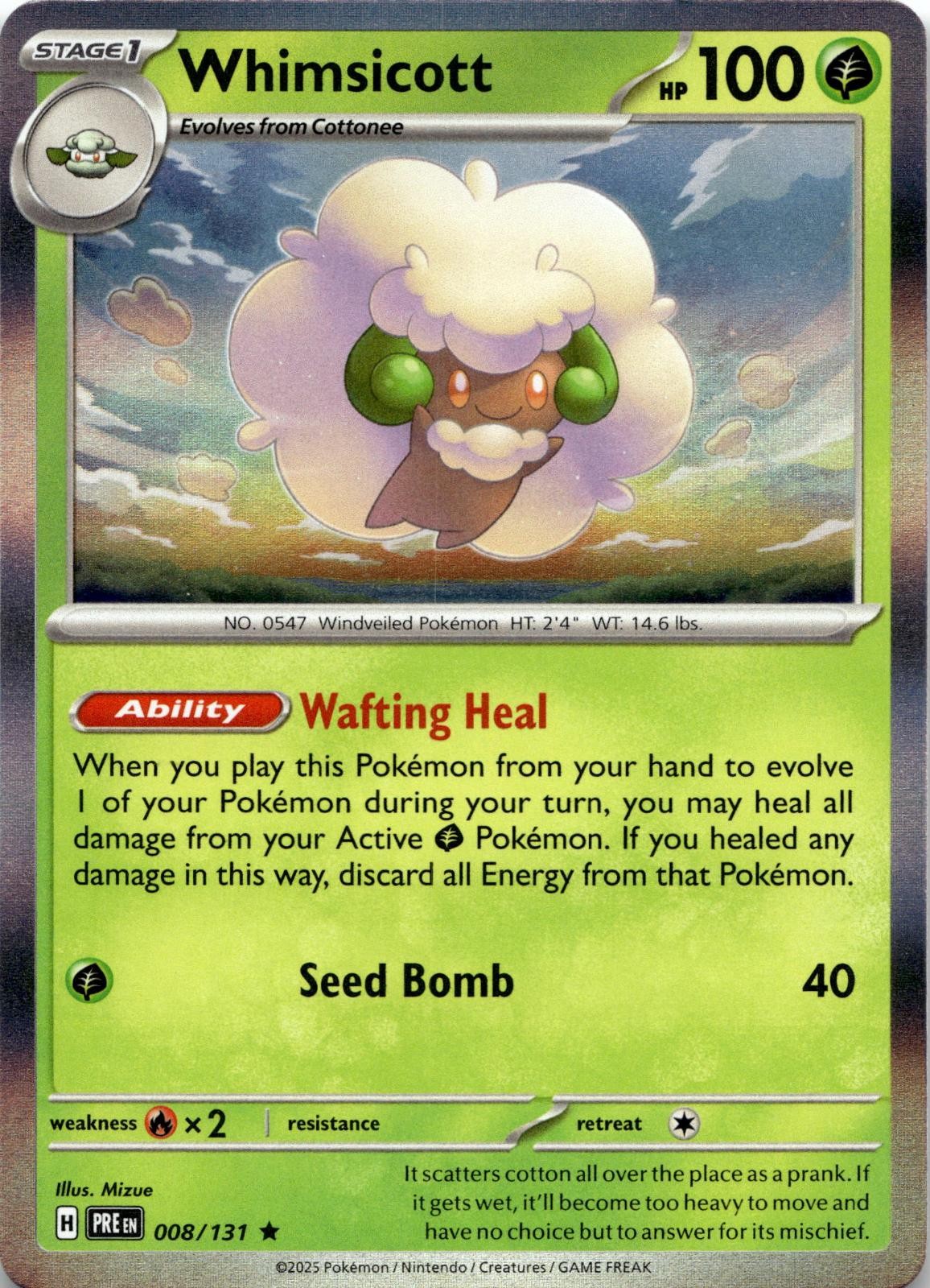 Whimsicott 008/131 Holo Rare Prismatic Evolutions Pokemon Near Mint