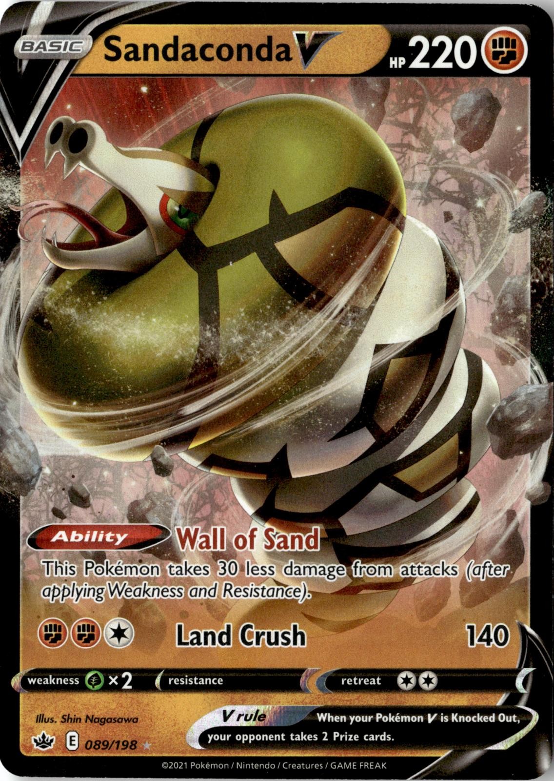 2021 POKEMON SANDACONDA V 089/198 HOLO V RARE CHILLING REIGN NEAR MINT