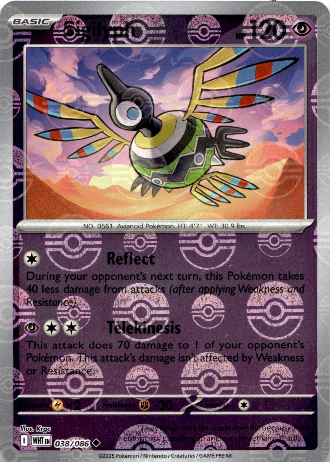 Sigilyph (Poke Ball Pattern) 038/086 Uncommon White Flare Pokemon Holo Near Mint