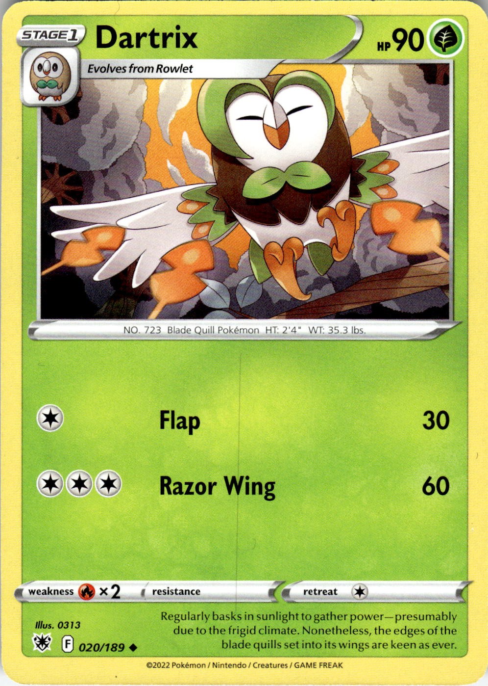 Dartrix 020/189 Uncommon Astral Radiance Pokemon Near Mint