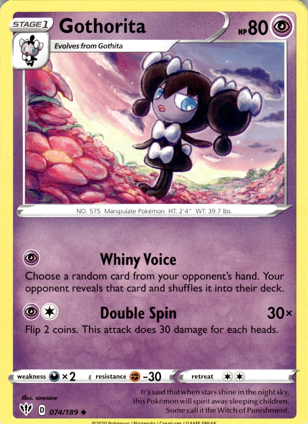 Gothorita 074/189 Uncommon Darkness Ablaze Pokemon Near Mint