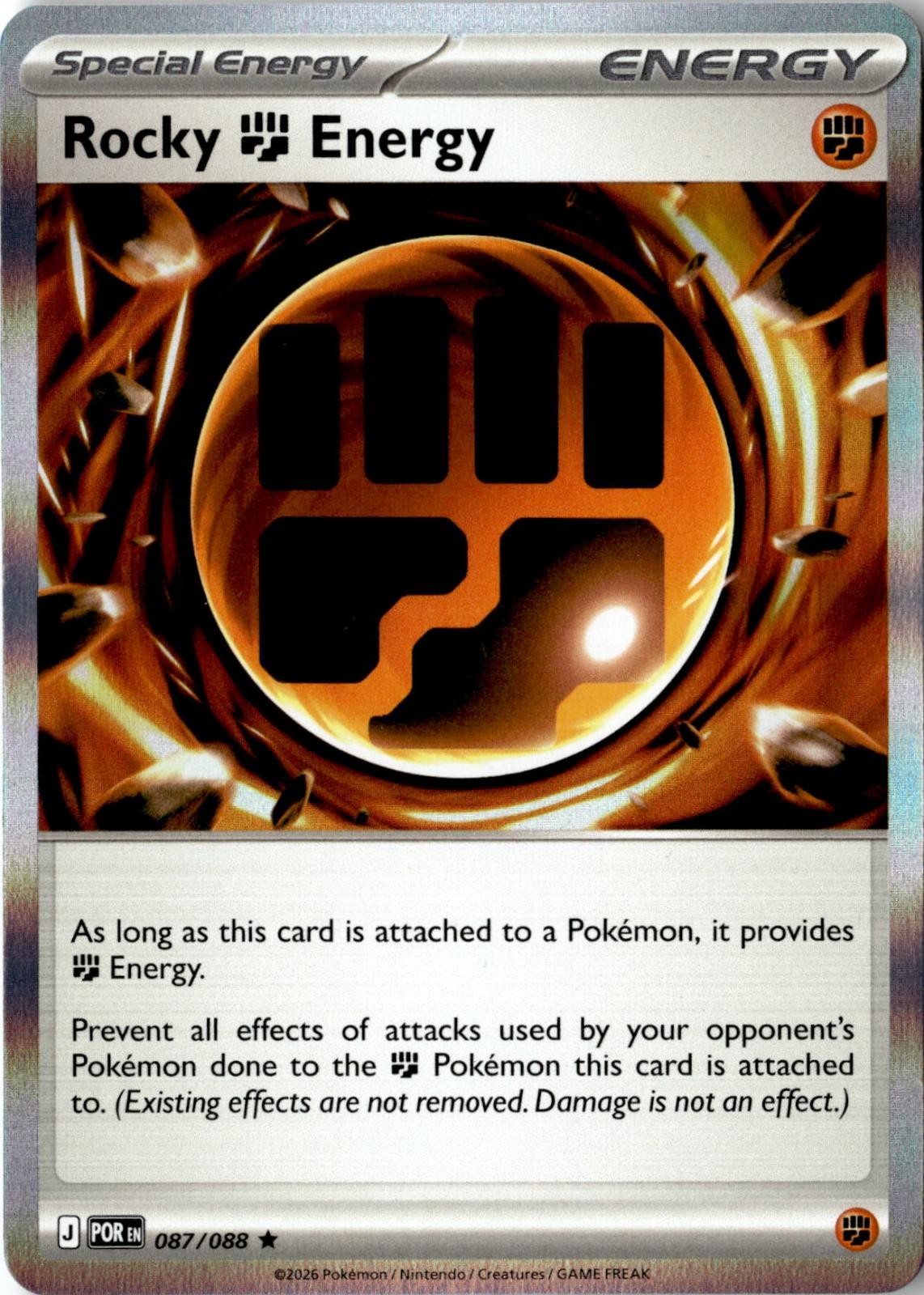 2026 POKEMON ROCKY FIGHTING ENERGY 087/088 RARE PERFECT ORDER HOLO NEAR MINT