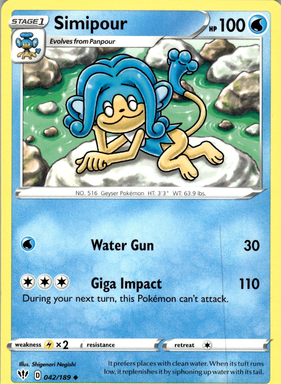 Simipour 042/189 Uncommon Darkness Ablaze Pokemon Near Mint