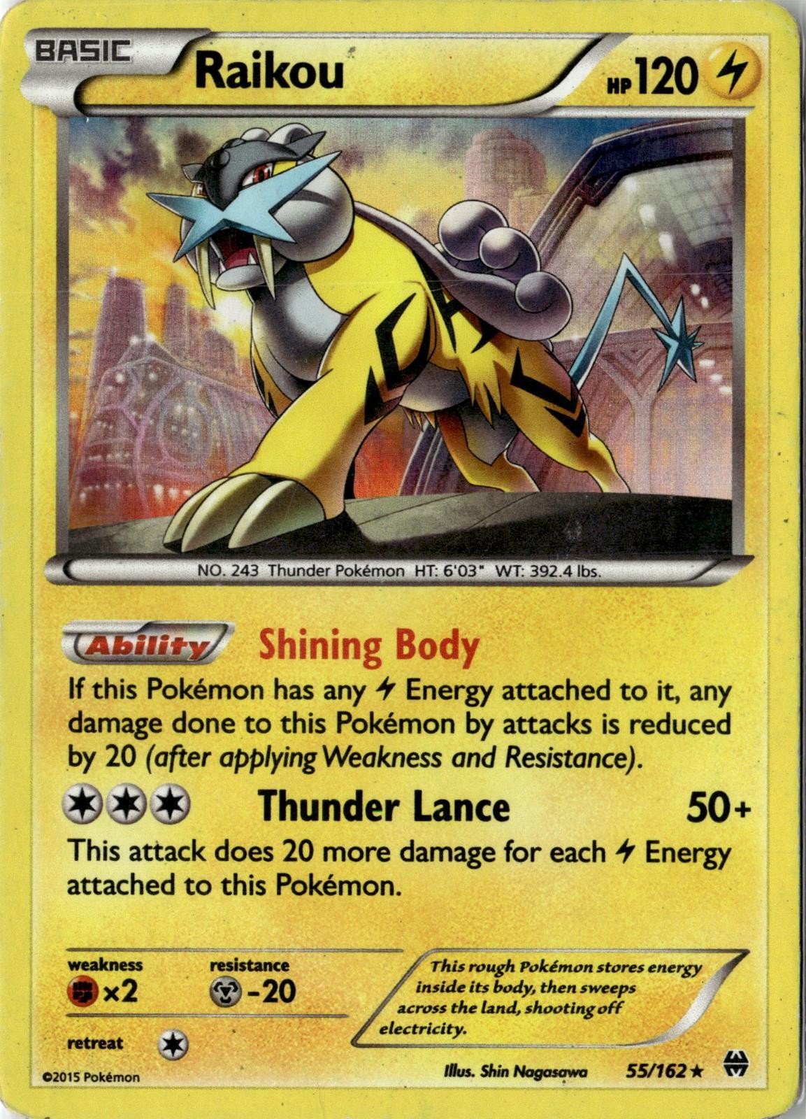 2015 POKEMON RAIKOU 55/162 HOLO RARE BREAKTHROUGH MODERATELY PLAYED