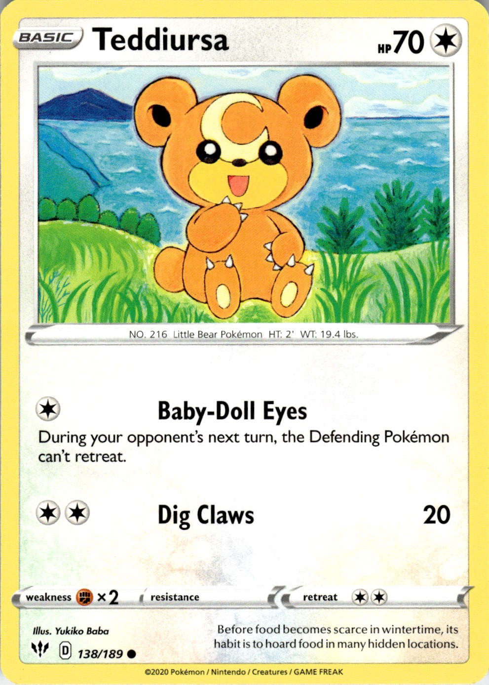 Teddiursa 138/189 Common Darkness Ablaze Pokemon Near Mint