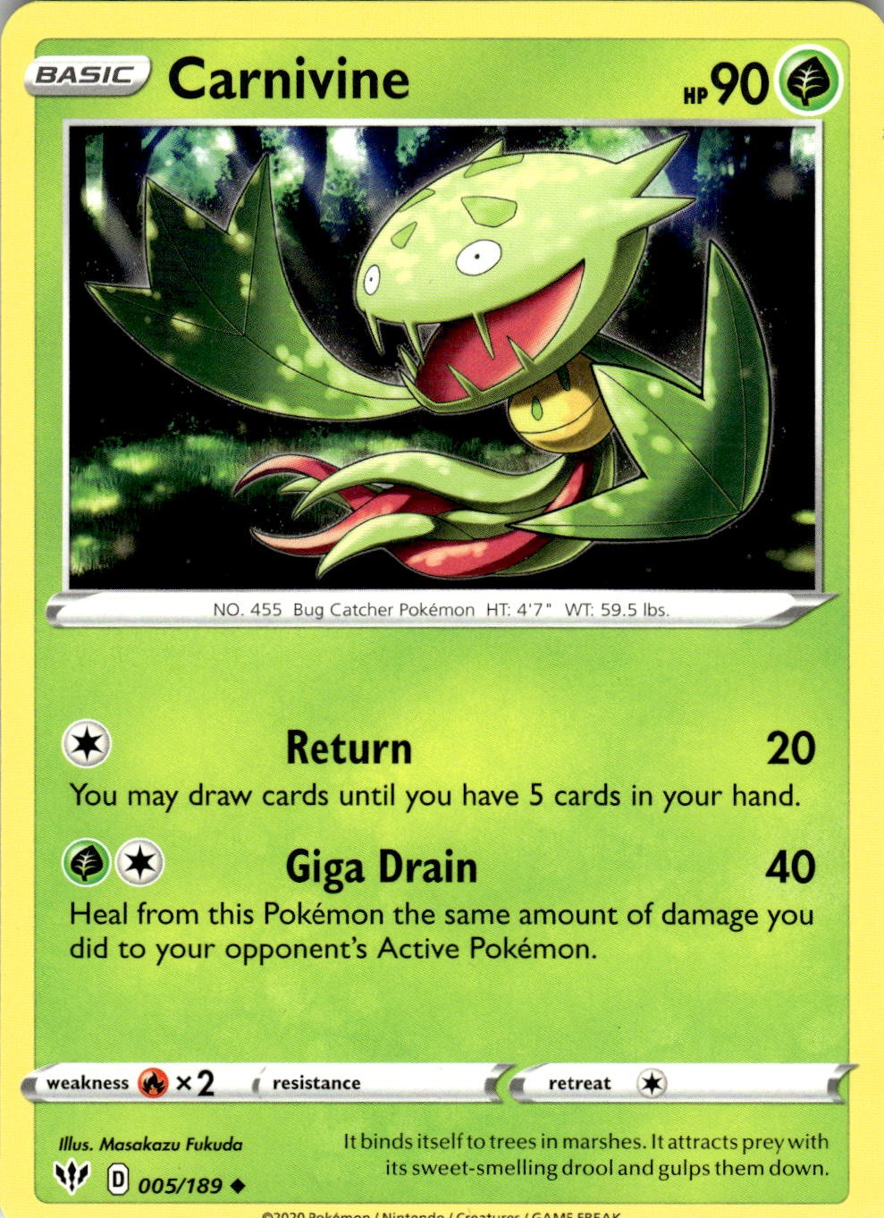 Carnivine 005/189 Uncommon Darkness Ablaze Pokemon Near Mint