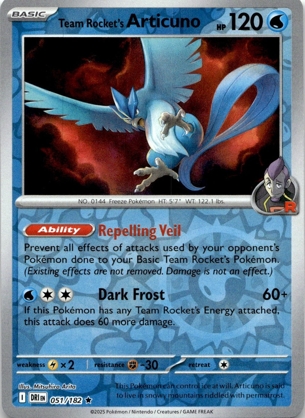Team Rocket's Articuno 051/182 Rare Destined Rivals Pokemon Reverse Holo NM