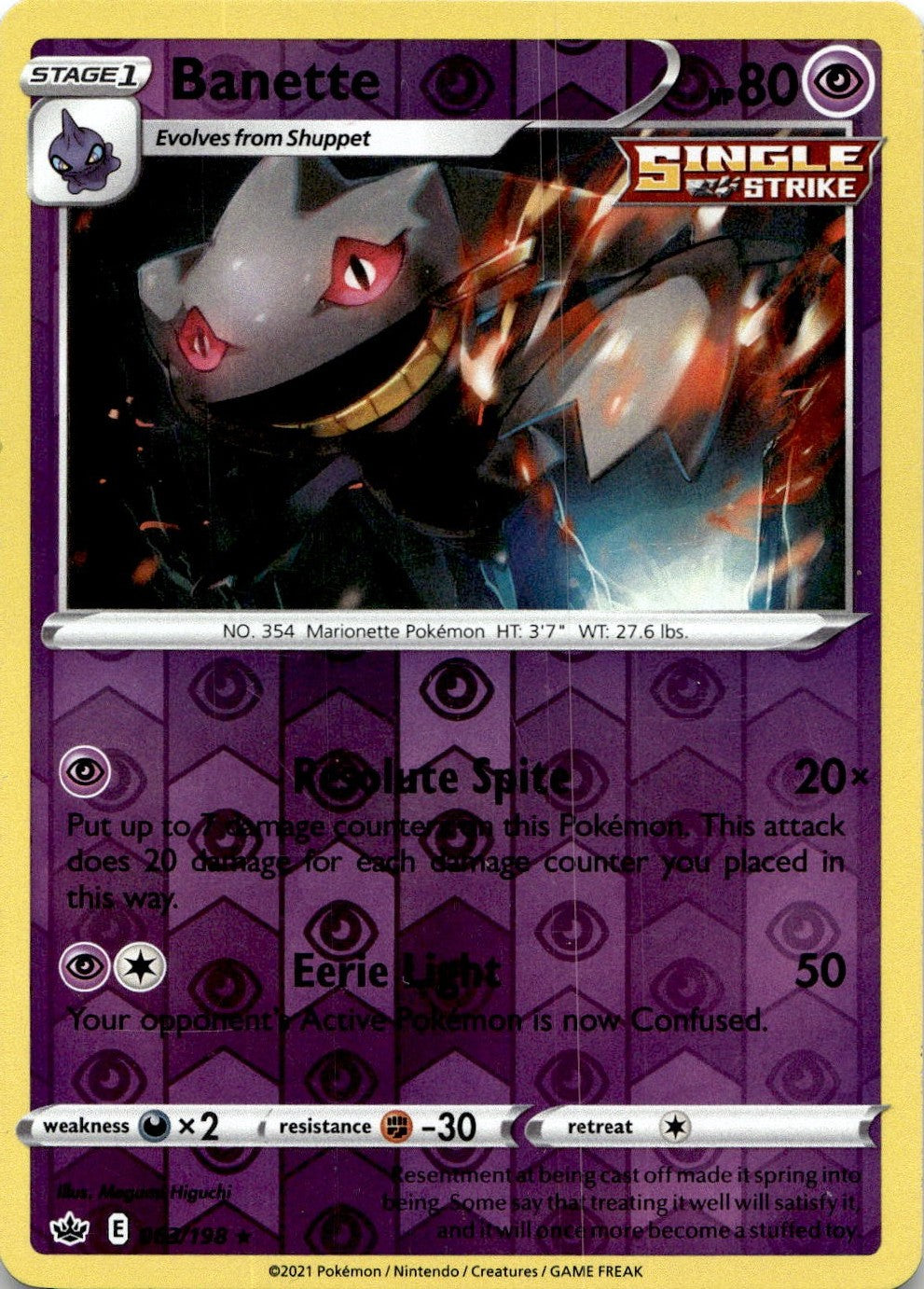 Banette 063/198 Rare Chilling Reign Pokemon Reverse Holo Lightly Played