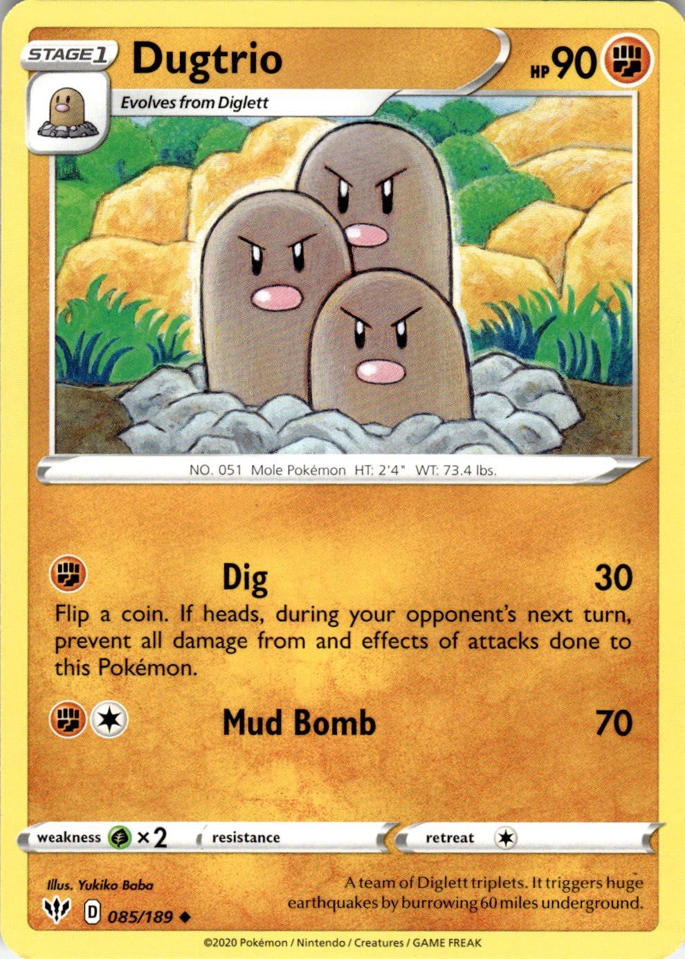 Dugtrio 085/189 Uncommon Darkness Ablaze Pokemon Near Mint