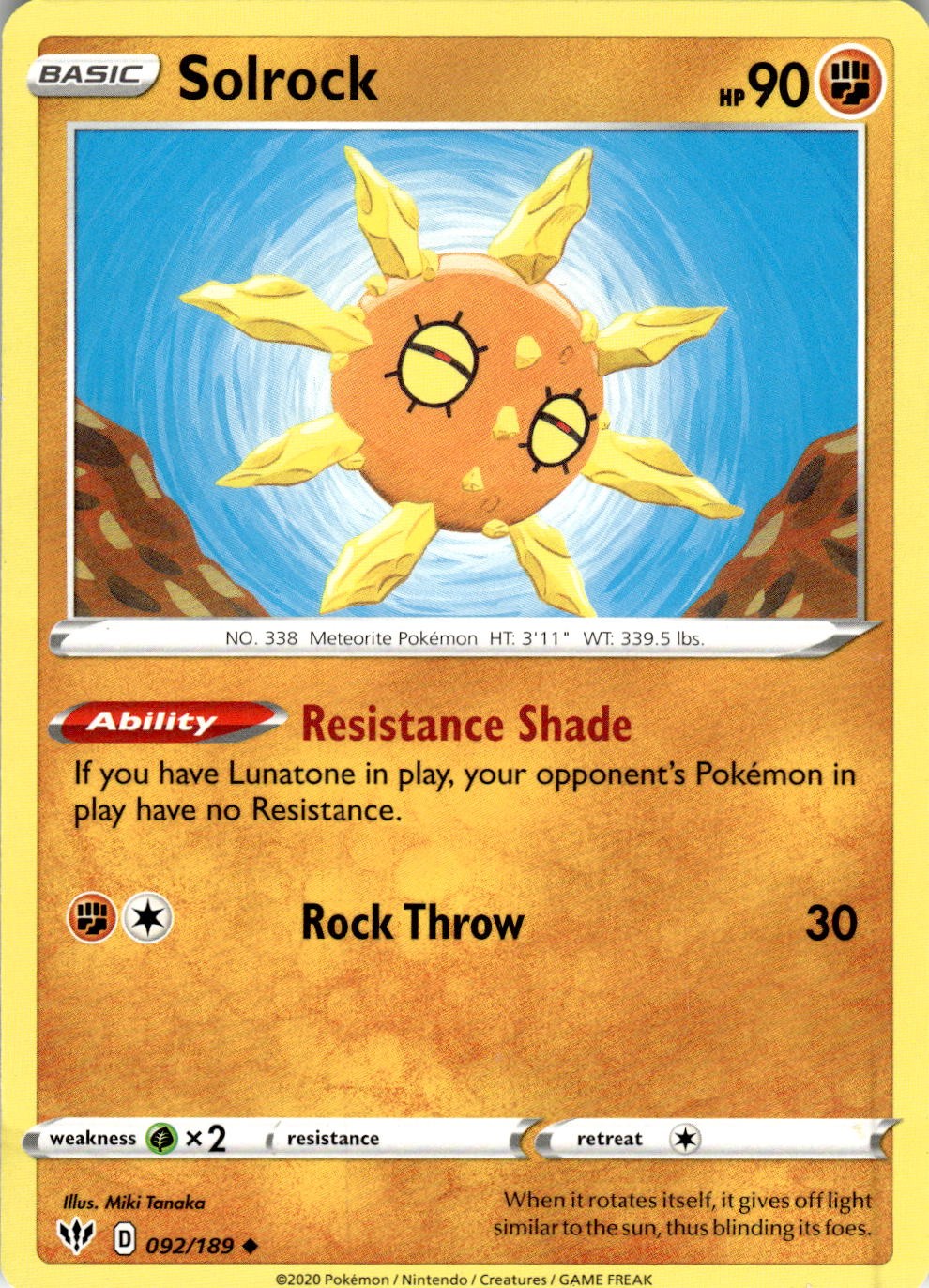 Solrock 092/189 Uncommon Darkness Ablaze Pokemon Near Mint