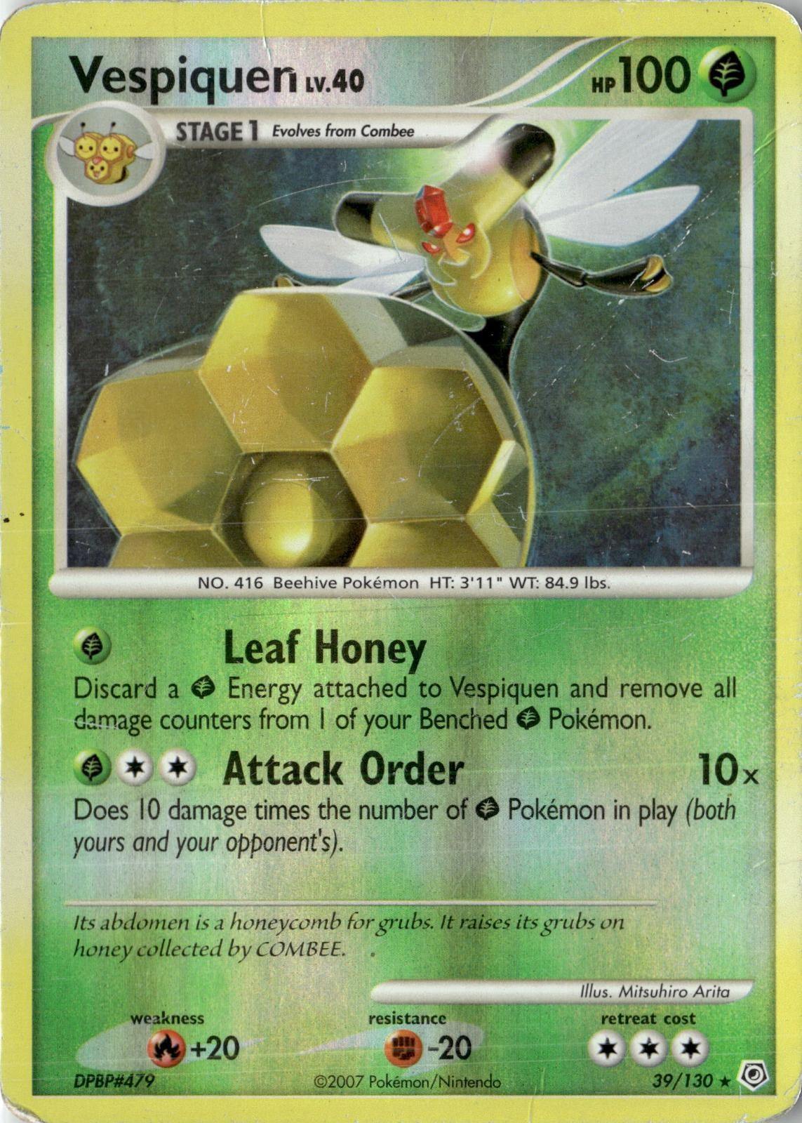 2007 POKEMON VESPIQUEN 39/130 RARE DIAMOND & PEARL REVERSE HOLO LIGHTLY PLAYED