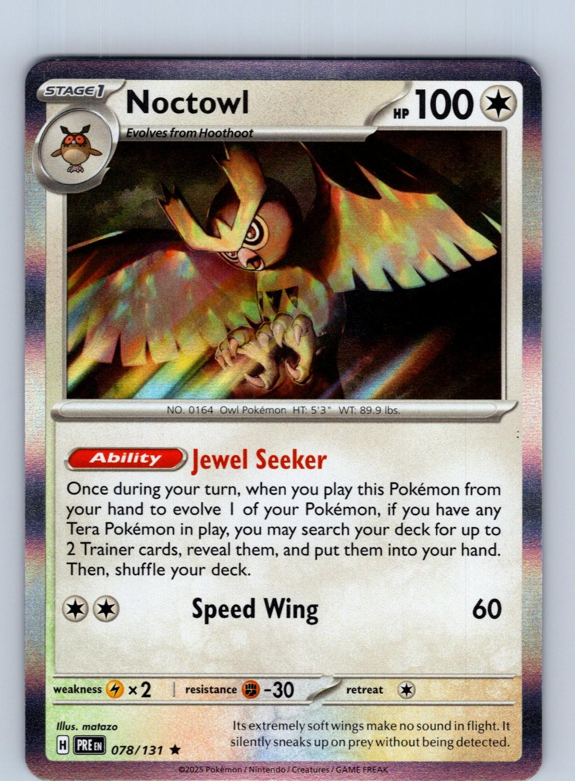 Noctowl 078/131 Holo Rare Prismatic Evolutions Pokemon Near Mint