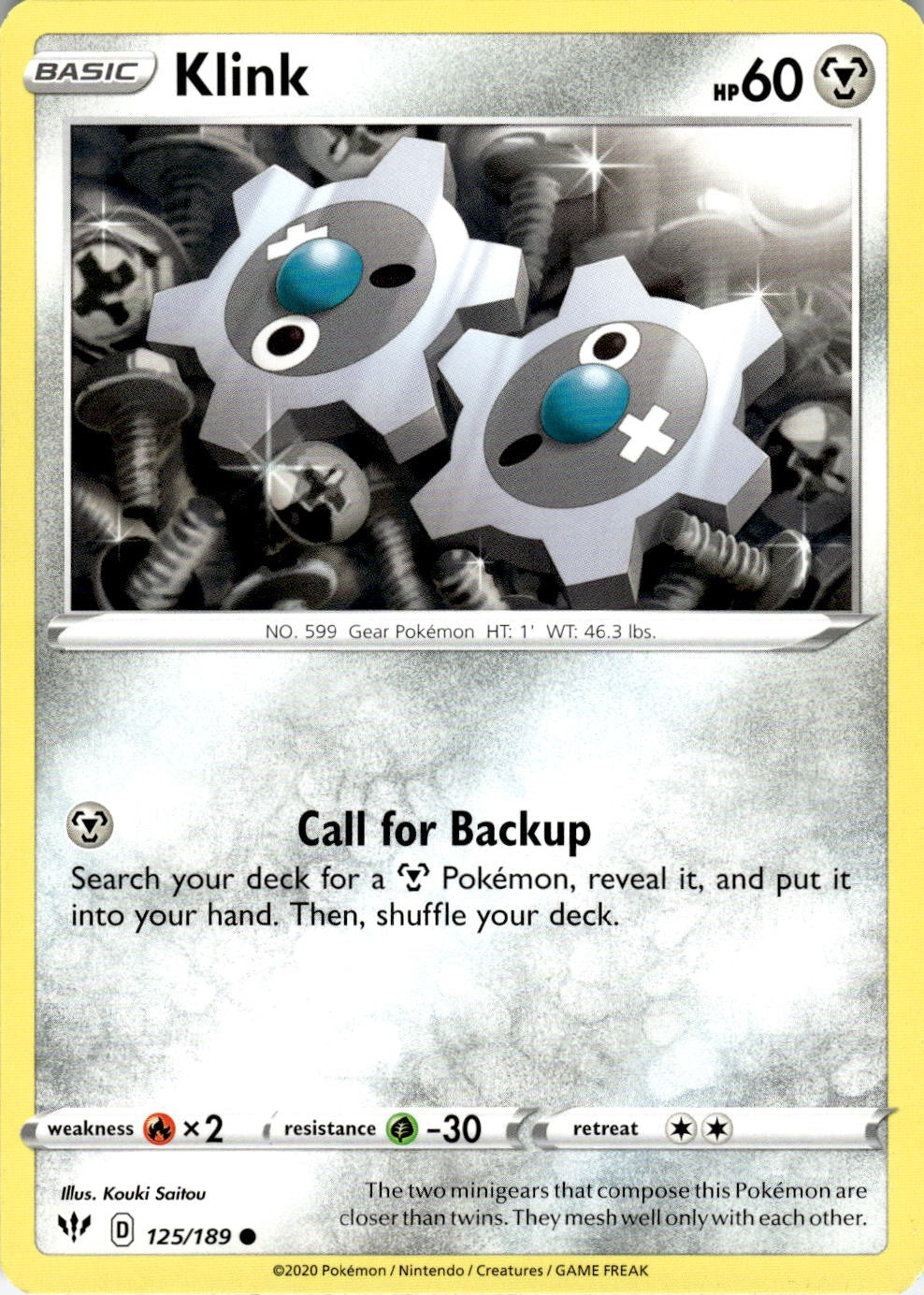 Klink 125/189 Common Darkness Ablaze Pokemon Near Mint