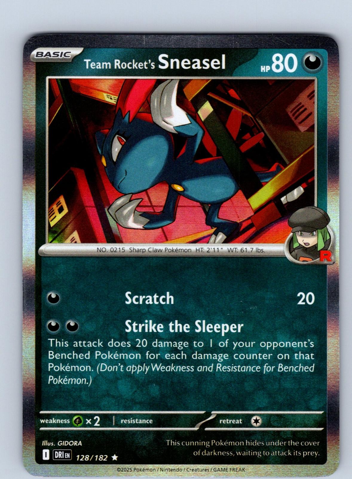 Team Rocket's Sneasel 128/182 Rare Destined Rivals Pokemon Holo Near Mint
