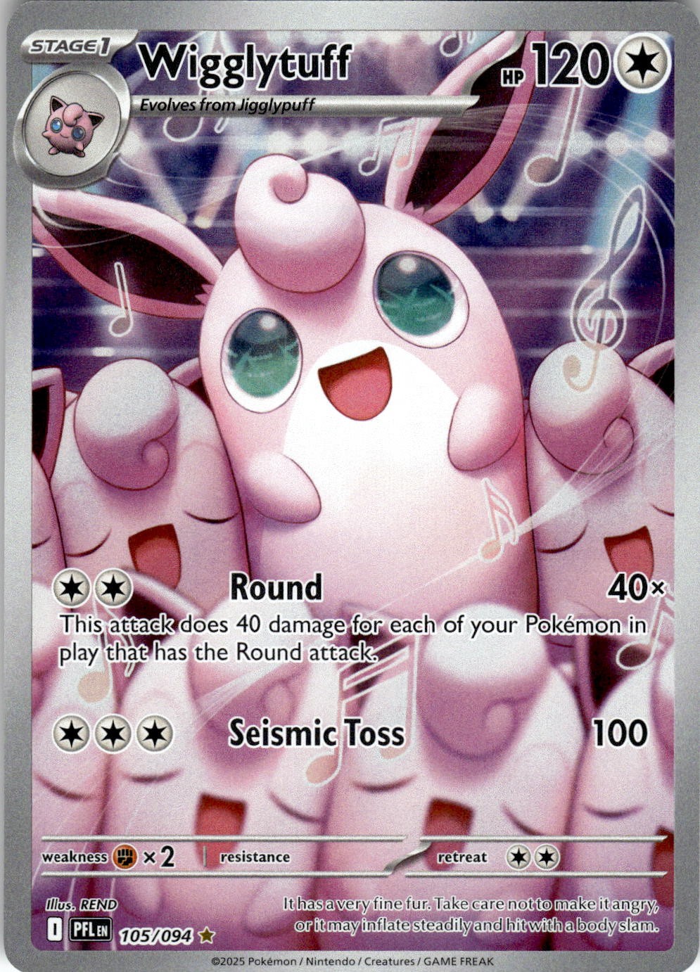 2025 POKEMON WIGGLYTUFF 105/094 ILLUSTRATION RARE PHANTASMAL FLAMES HOLO NM