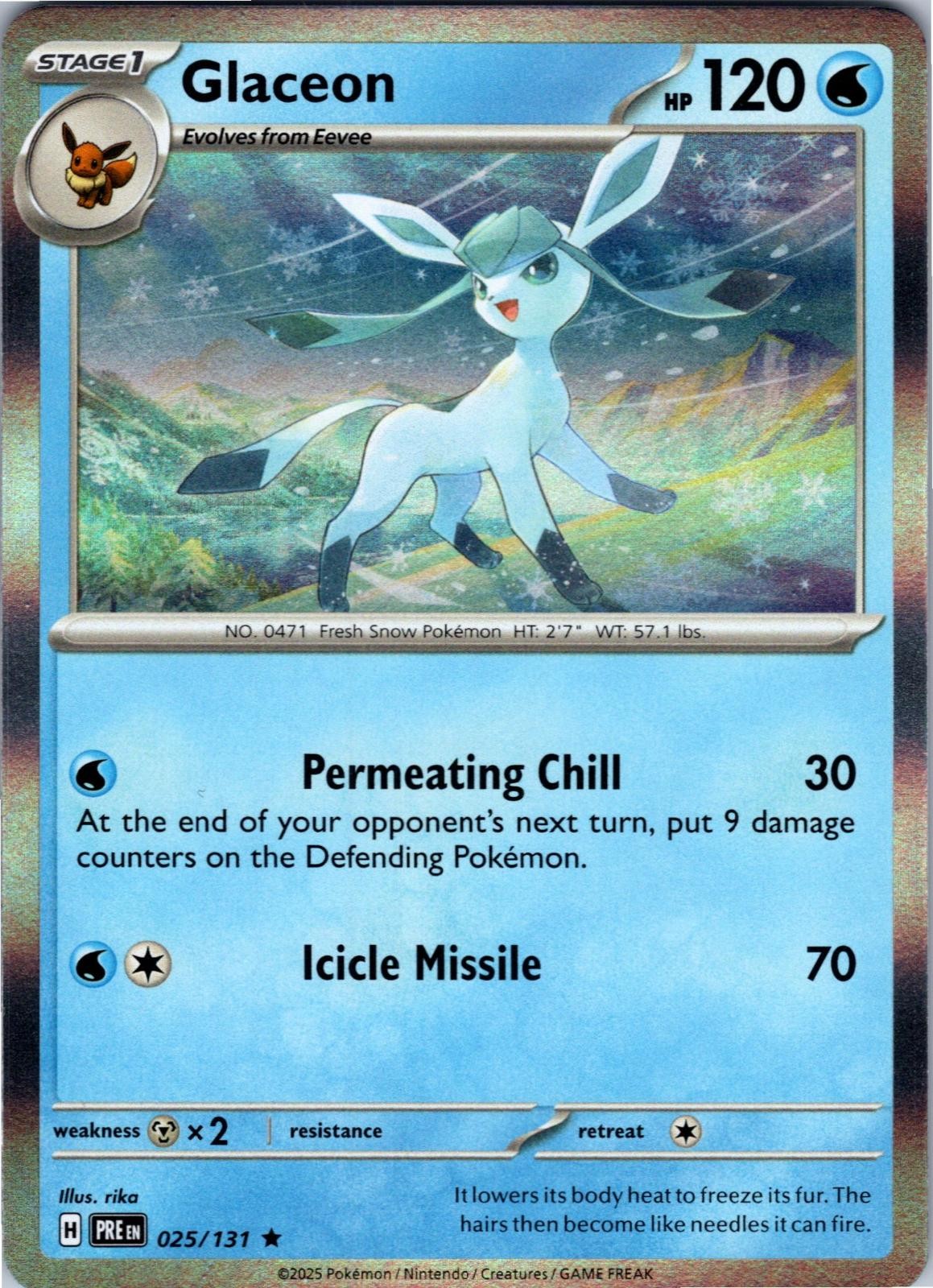 Glaceon 025/131 Holo Rare Prismatic Evolutions Pokemon Near Mint