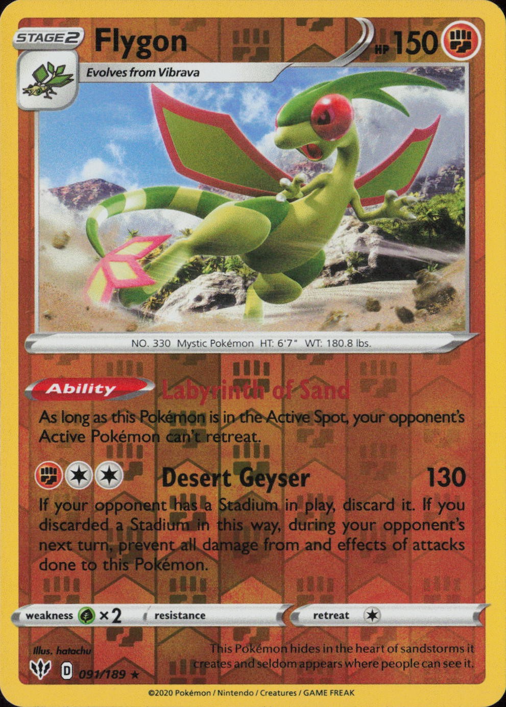 Flygon Reverse Holo Rare SWSH03: Darkness Ablaze 091/189 NM