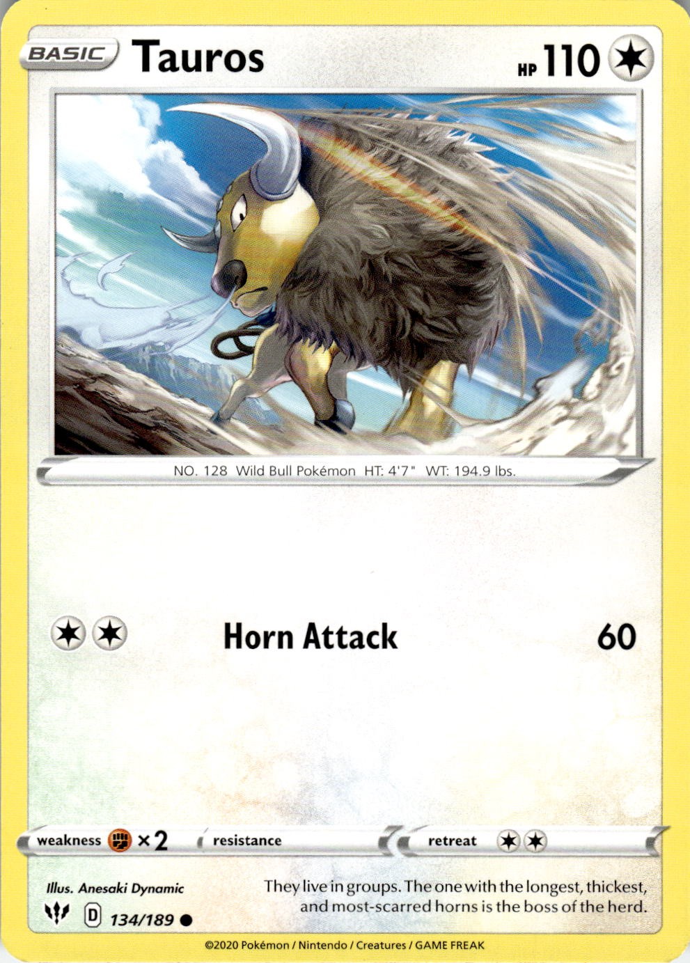 Tauros 134/189 Common Darkness Ablaze Pokemon Near Mint