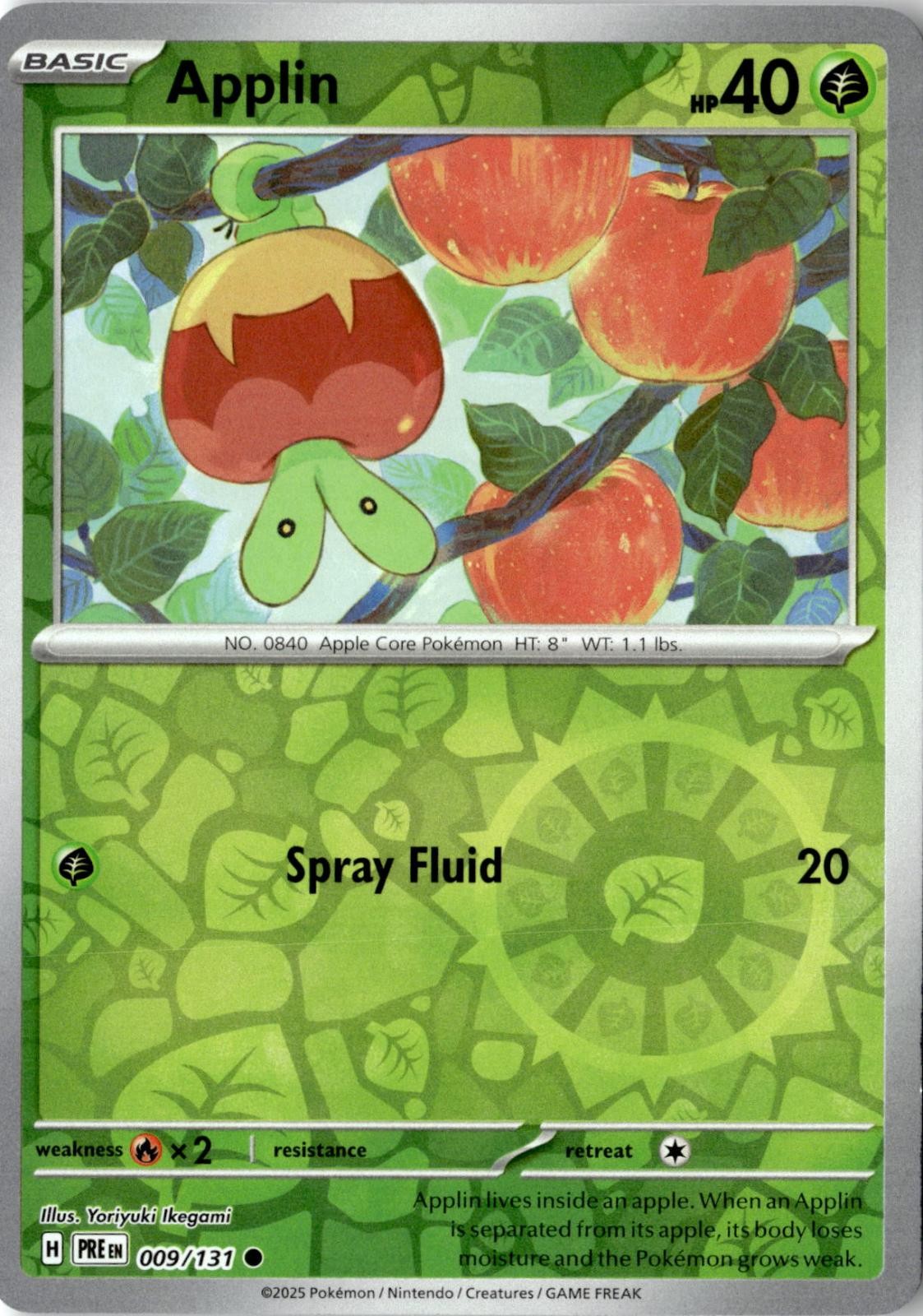 2025 POKEMON APPLIN 009/131 COMMON PRISMATIC EVOLUTIONS REVERSE HOLO NEAR MINT