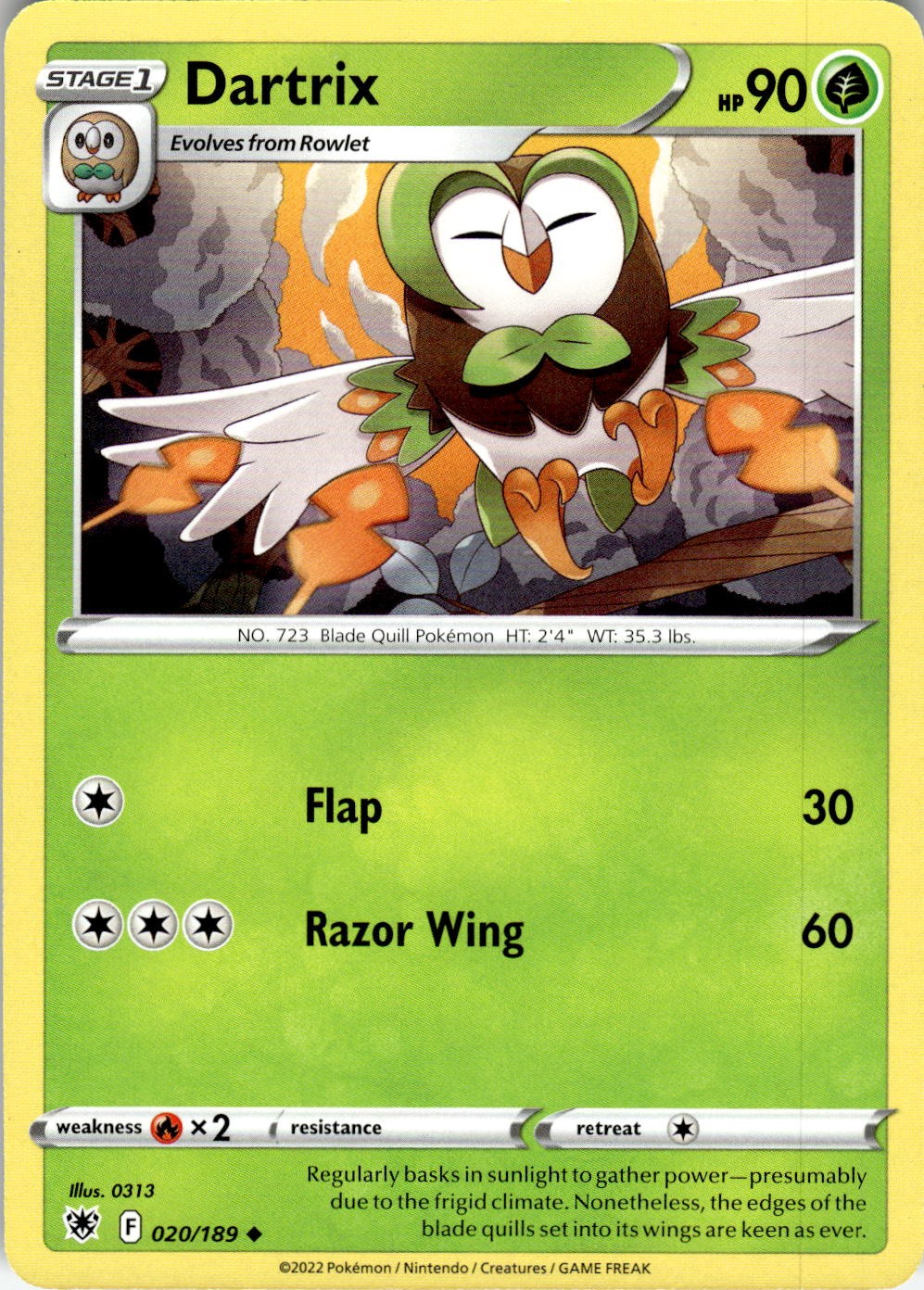 Dartrix 020/189 Uncommon Astral Radiance Pokemon Near Mint