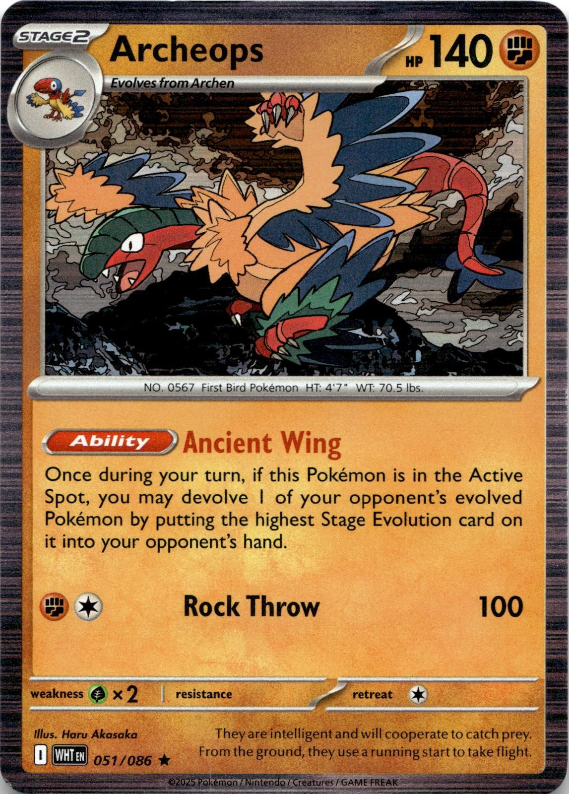 Archeops 051/086 Holo Rare White Flare Pokemon Near Mint