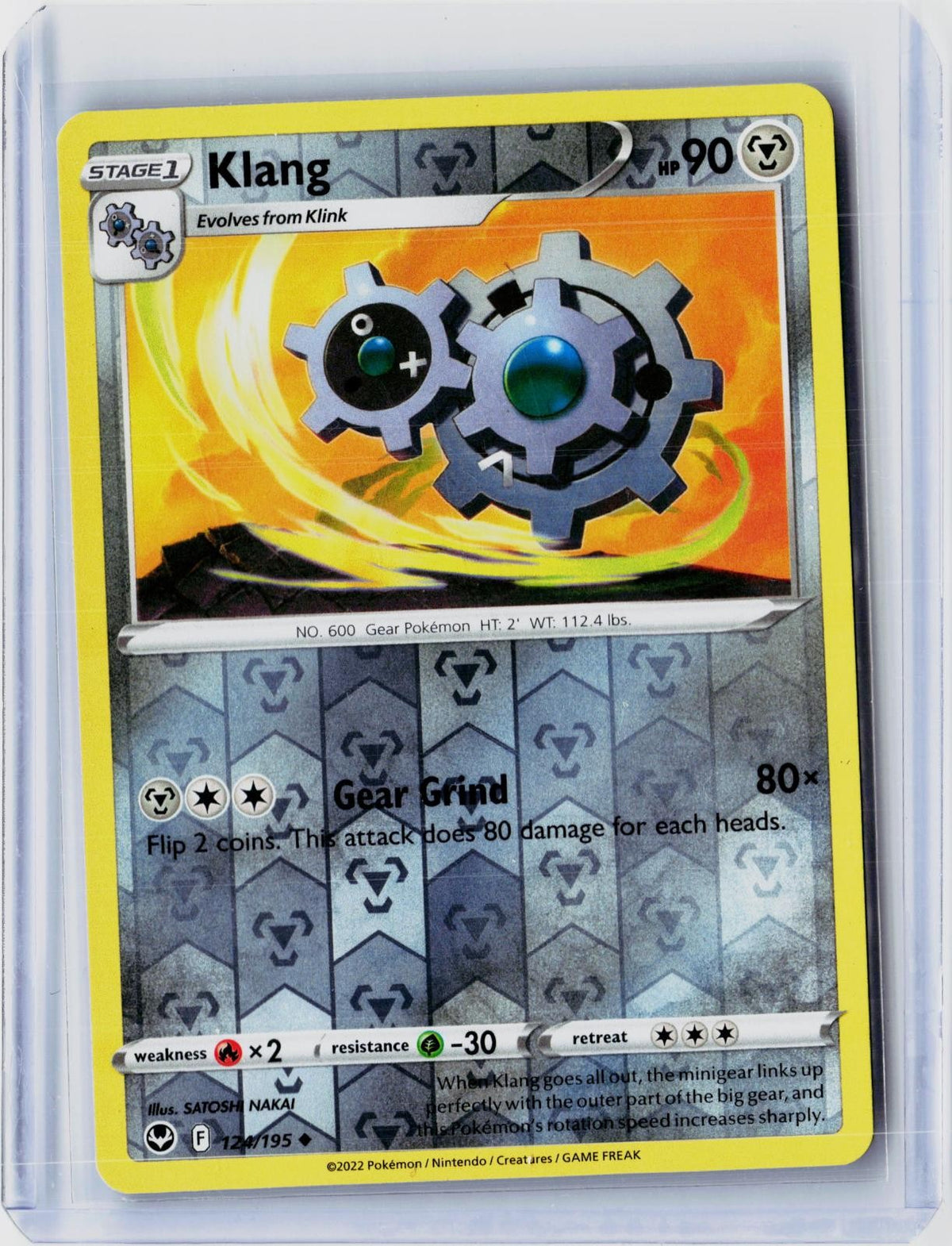2022 POKEMON KLANG 124/195 UNCOMMON SILVER TEMPEST REVERSE HOLO NEAR MINT