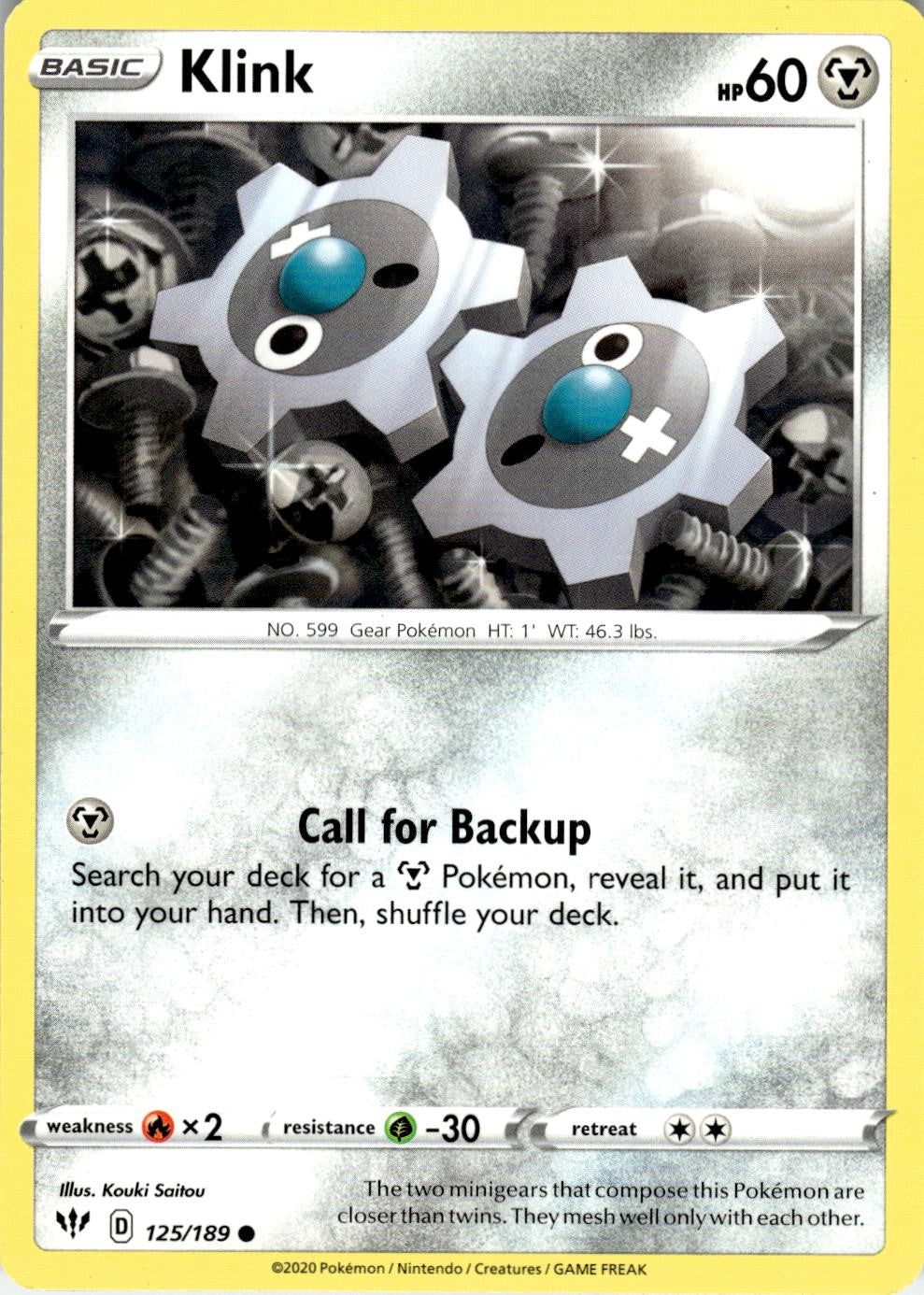 Klink 125/189 Common Darkness Ablaze Pokemon Near Mint