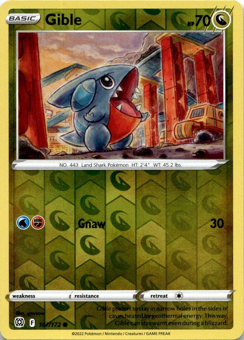 Gible 107/172 Common Brilliant Stars Pokemon Reverse Holo Near Mint