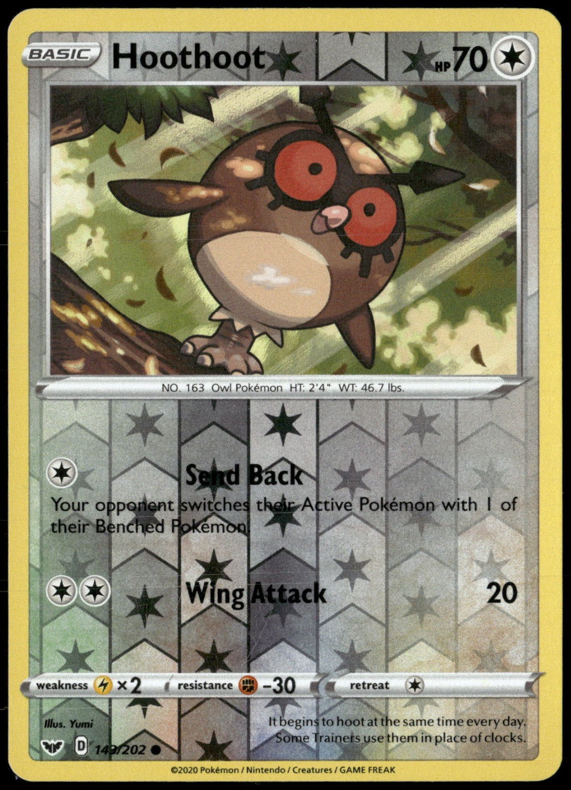 Hoothoot Reverse Holo Common SWSH01: Sword & Shield Base Set 143/202 NM