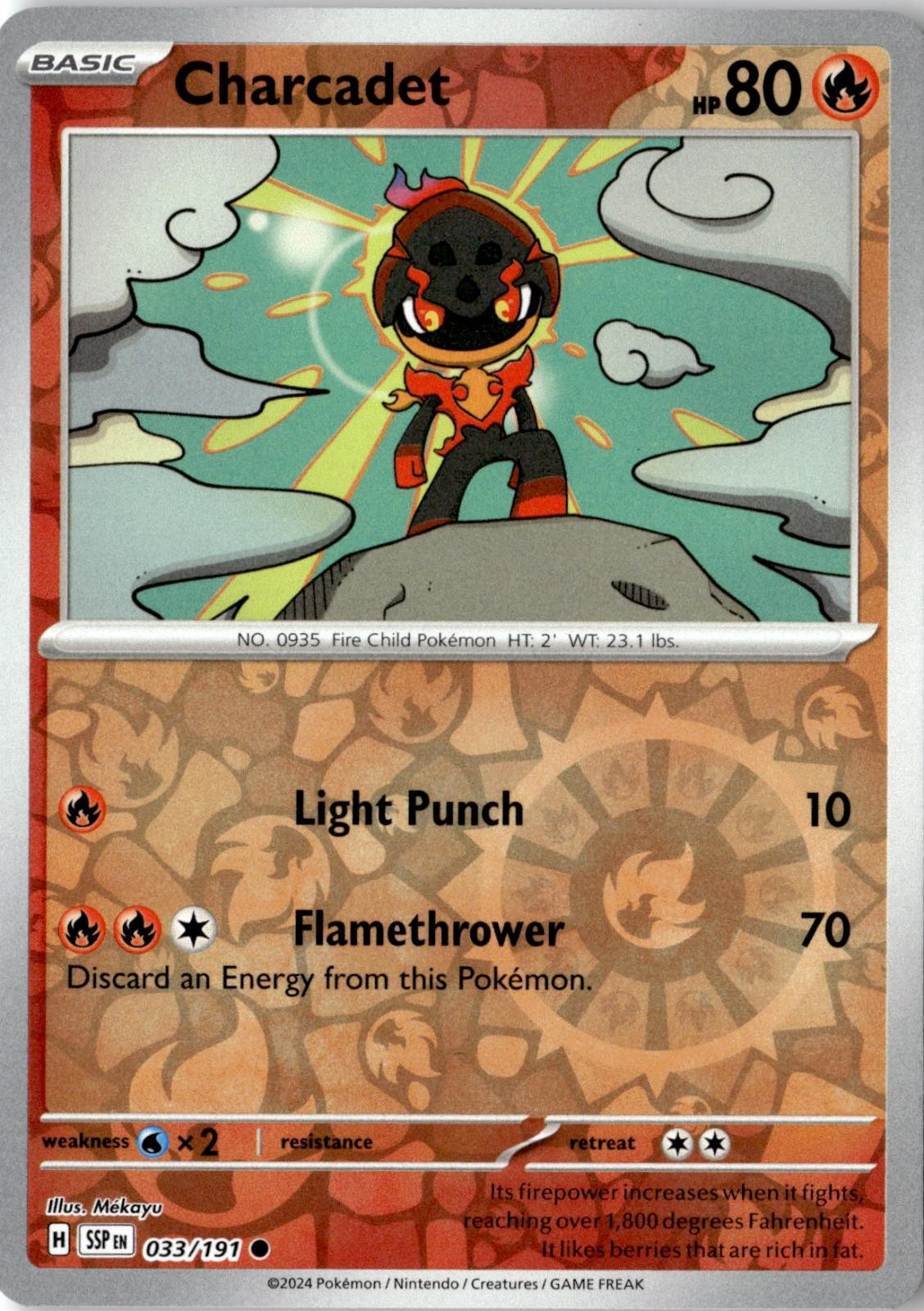 2024 POKEMON CHARCADET 033/191 COMMON SURGING SPARKS REVERSE HOLO NEAR MINT